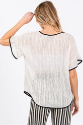 GeeGee Women's Contrast Trim Short Sleeve Knit Cover Up - Versatile Summer Fashion